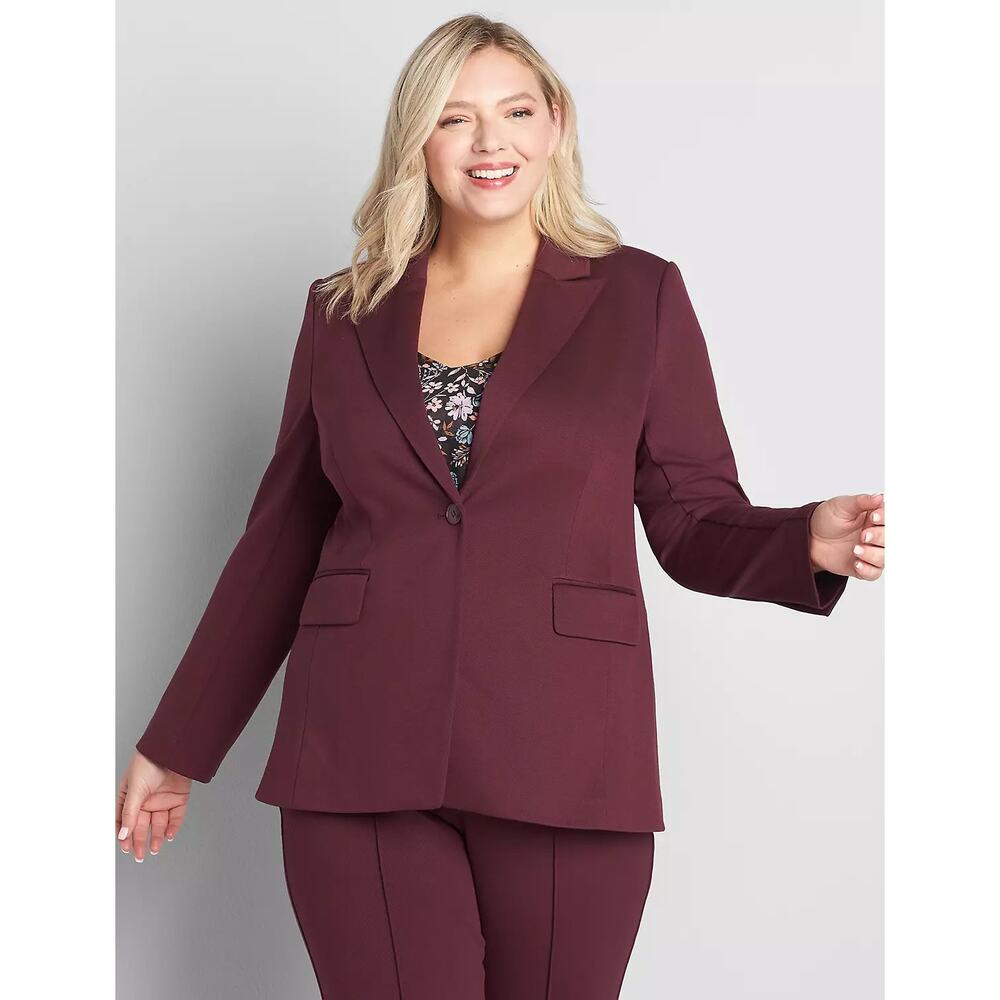 Lane Bryant Ponte Longline Blazer Burgundy Wine 22W NWT